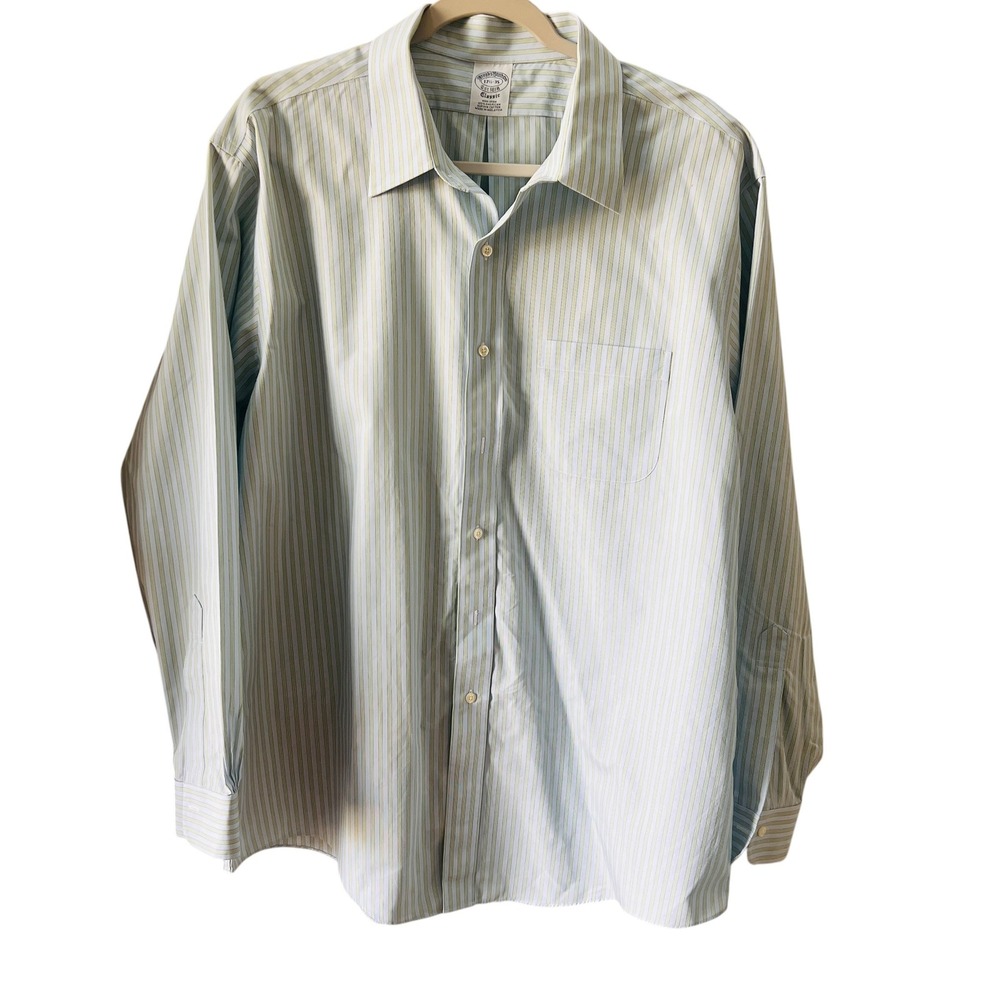 Brooks Brothers Classic Non-Iron Supima Cotton Striped Shirt 17.5-35 Green Blue